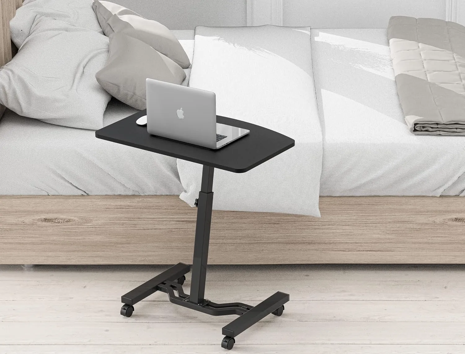 SHW Mobile Height Adjustable Laptop Rolling Cart with Height Adjustment from 28" to 33", Black
