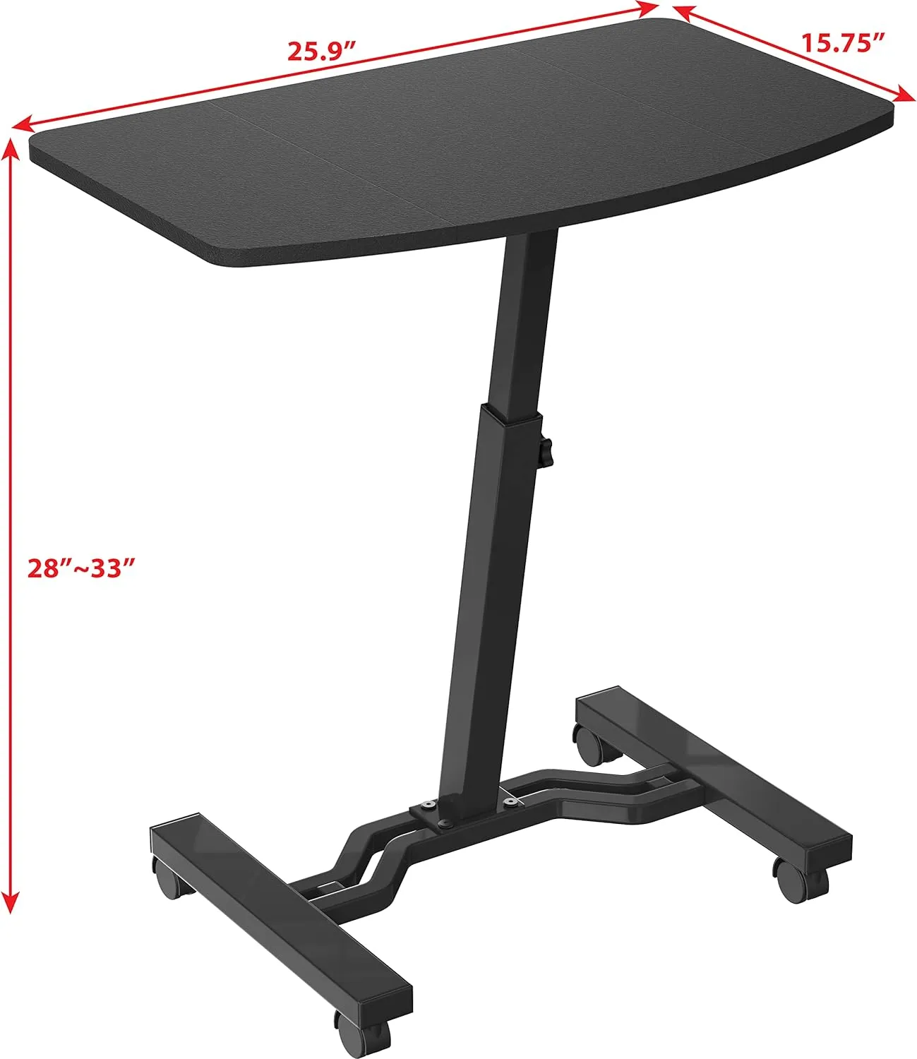 SHW Mobile Height Adjustable Laptop Rolling Cart with Height Adjustment from 28" to 33", Black