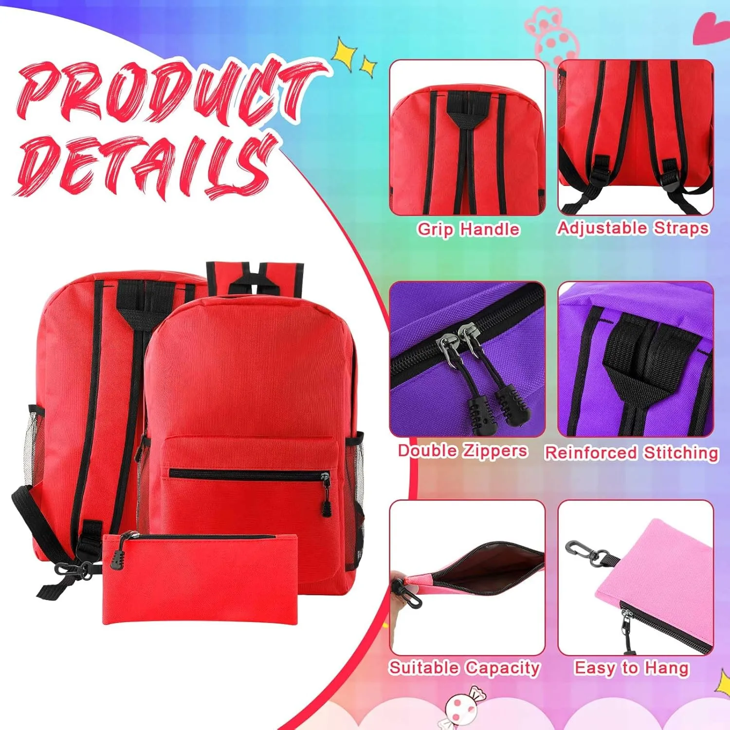 Silkfly 12 Pcs School Backpacks for Students with 12 Zipper Pencil Pouch Lightweight Bookbags Bulk School Supplies