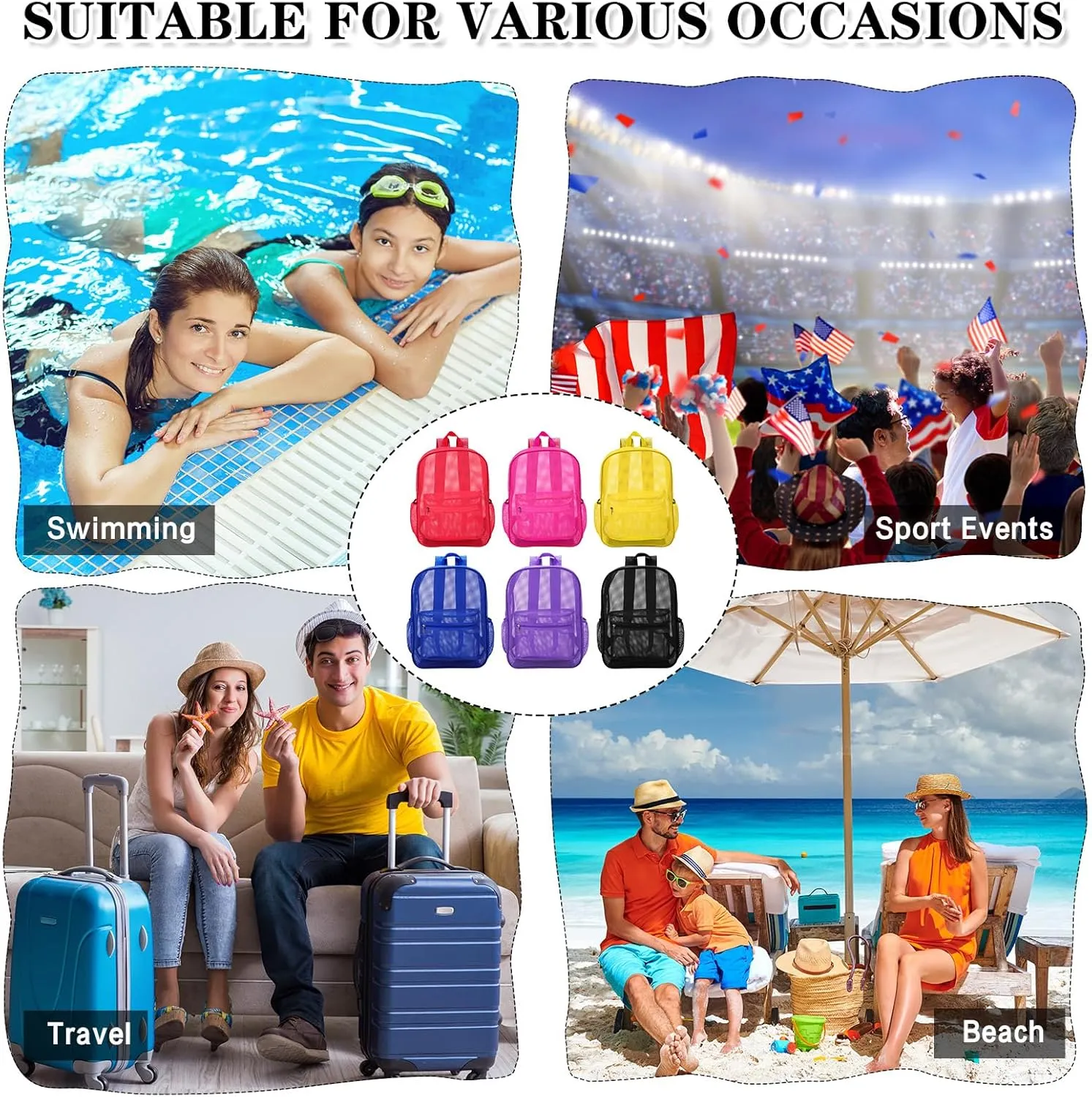 Silkfly 18 Pcs Mesh Backpacks Heavy Duty Backpack with Padded Straps for School Swimming Outdoor Sports(Multicolor)