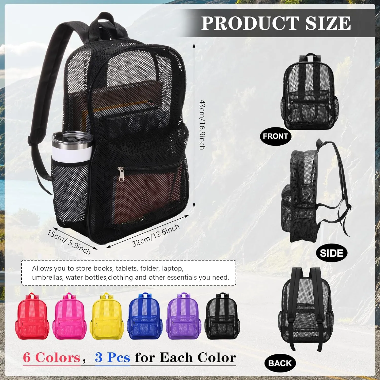 Silkfly 18 Pcs Mesh Backpacks Heavy Duty Backpack with Padded Straps for School Swimming Outdoor Sports(Multicolor)