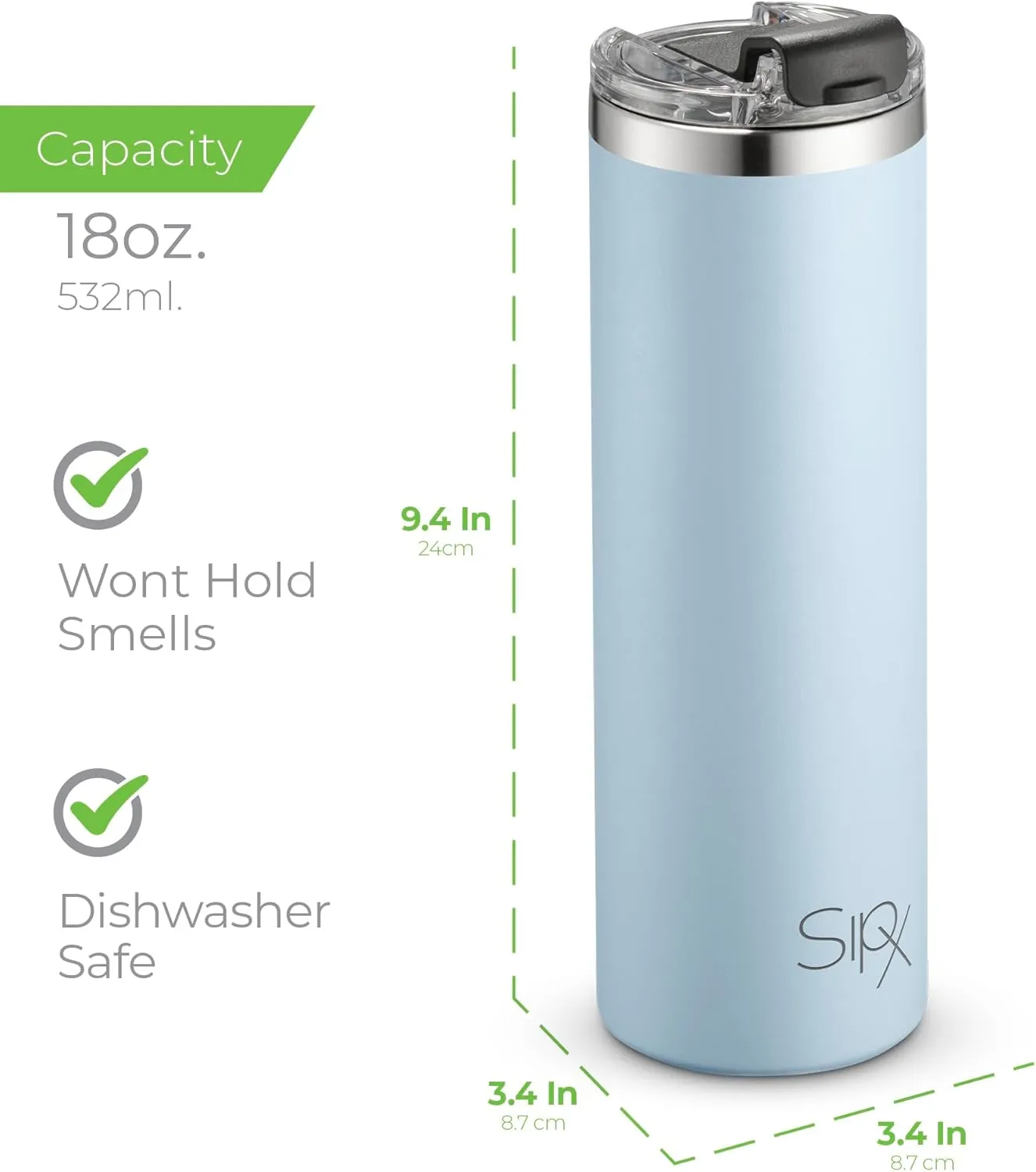 SIPX™ Triple-Insulated Tumblers - 18 Oz. Slim Modern Tumbler With Lid, insulated Cup Keeps Hot For 12 Hours, Stainless Steel Tumbler Made Of Sustainable Material, Coffee Travel Mug (Blue)