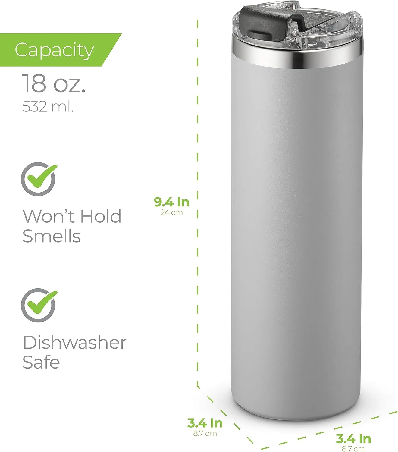 SIPX™ Triple-Insulated Tumblers - 18 Oz. Slim Modern Tumbler With Lid, insulated Cup Keeps Hot For 12 Hours, Stainless Steel Tumbler Made Of Sustainable Material, Coffee Travel Mug (Grey)