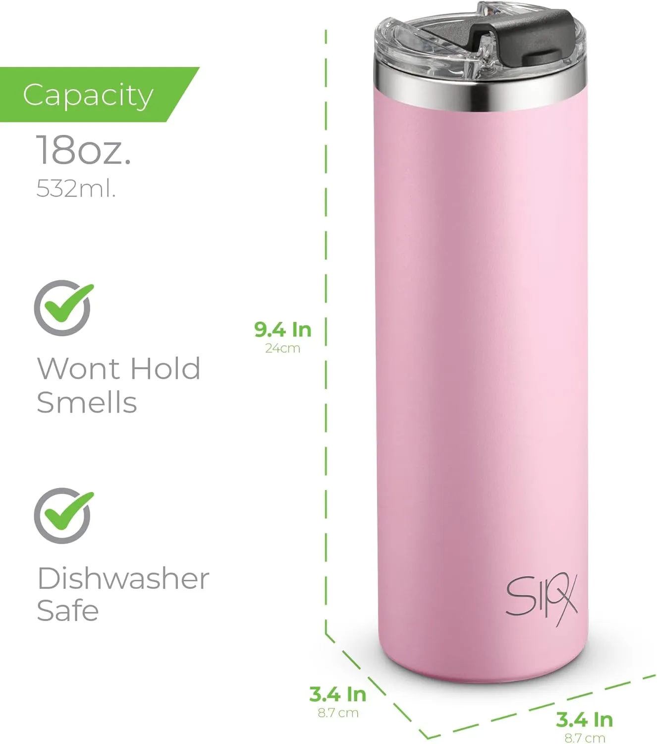 SIPX™ Triple-Insulated Tumblers - 18 Oz. Slim Modern Tumbler With Lid, insulated Cup Keeps Hot For 12 Hours, Stainless Steel Tumbler Made Of Sustainable Material, Coffee Travel Mug (Pink)