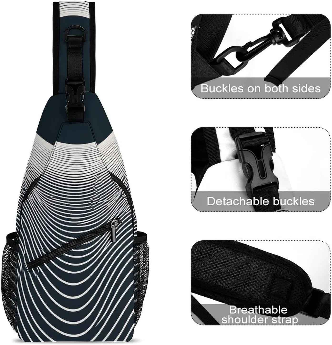 Sling Backpack Crossbody for Man Woman Curved Wavy Lines Cross Body Adjustable Chest Bag