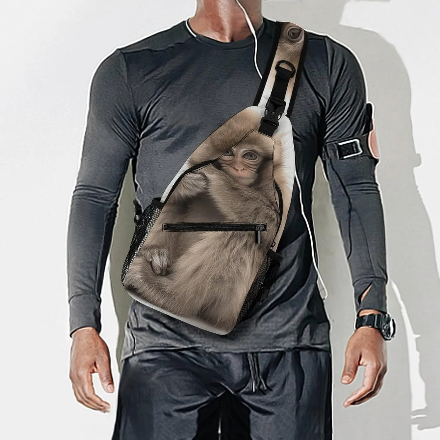 Sling Backpack Crossbody for Man Woman Full Body Photo Monkey Cross Body Adjustable Chest Bag, 38x20cm