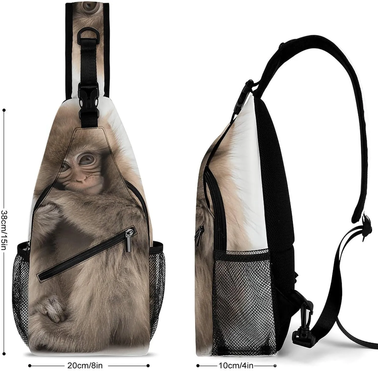 Sling Backpack Crossbody for Man Woman Full Body Photo Monkey Cross Body Adjustable Chest Bag, 38x20cm