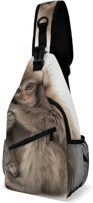 Sling Backpack Crossbody for Man Woman Full Body Photo Monkey Cross Body Adjustable Chest Bag, 38x20cm