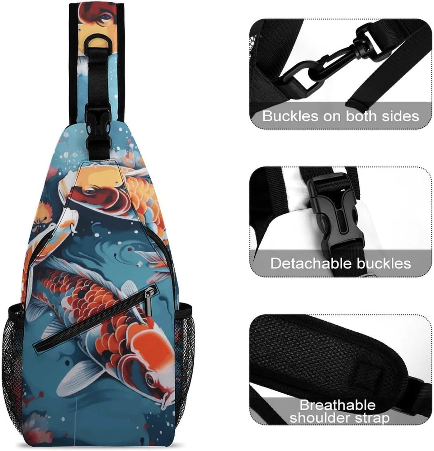 Sling Backpack Crossbody for Man Woman Hand Drawn Fish Cross Body Adjustable Chest Bag