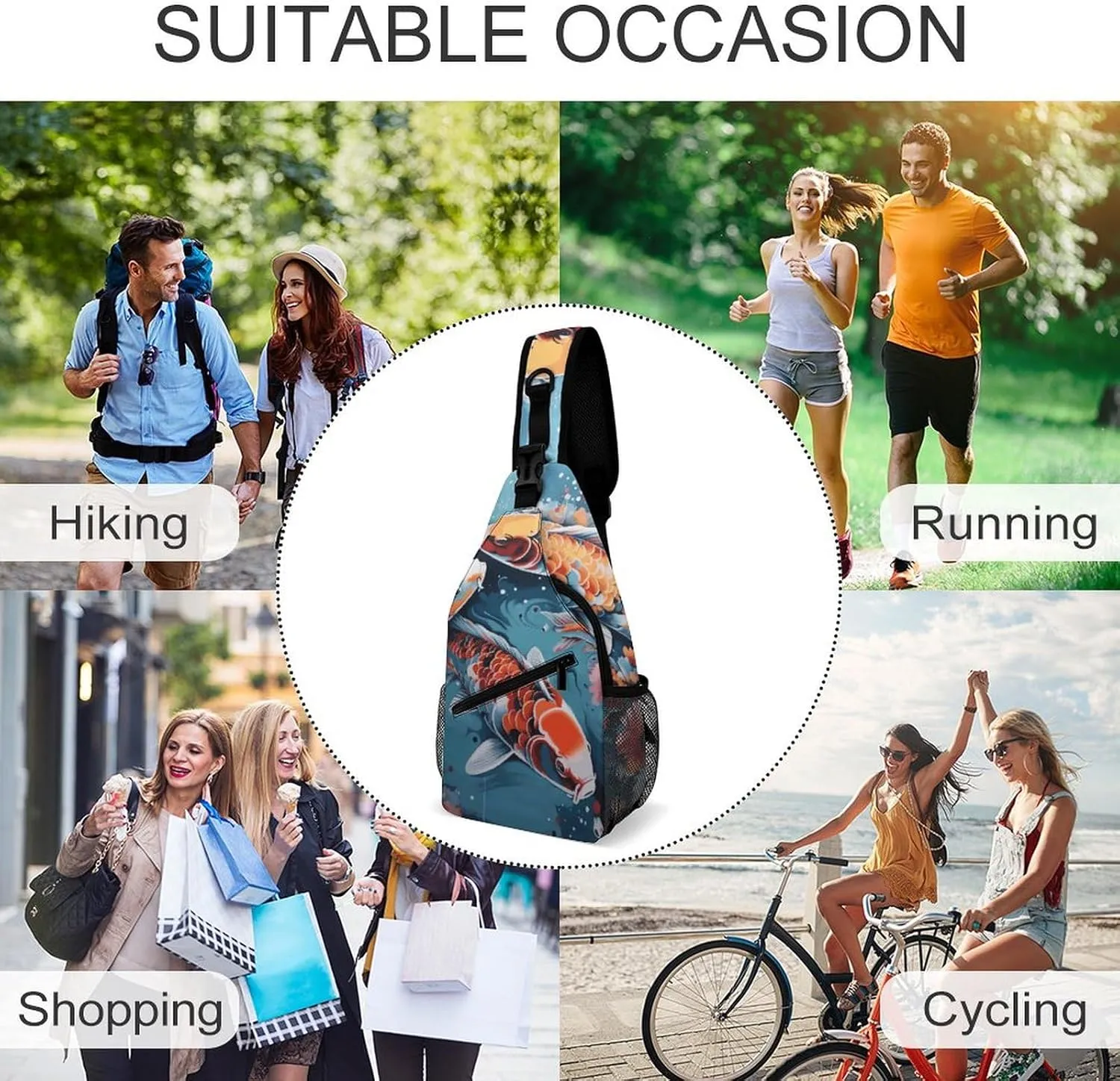 Sling Backpack Crossbody for Man Woman Hand Drawn Fish Cross Body Adjustable Chest Bag