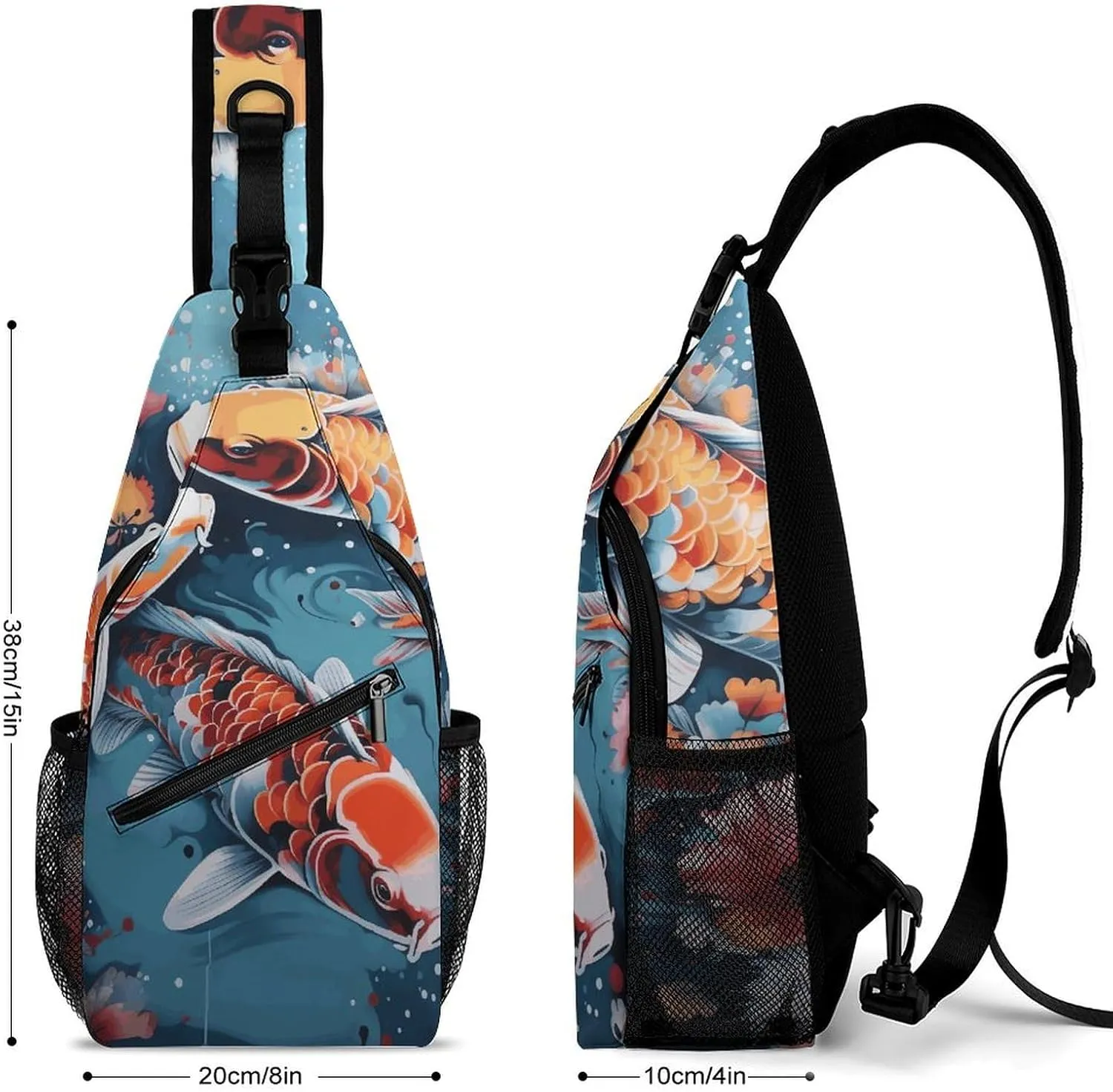 Sling Backpack Crossbody for Man Woman Hand Drawn Fish Cross Body Adjustable Chest Bag