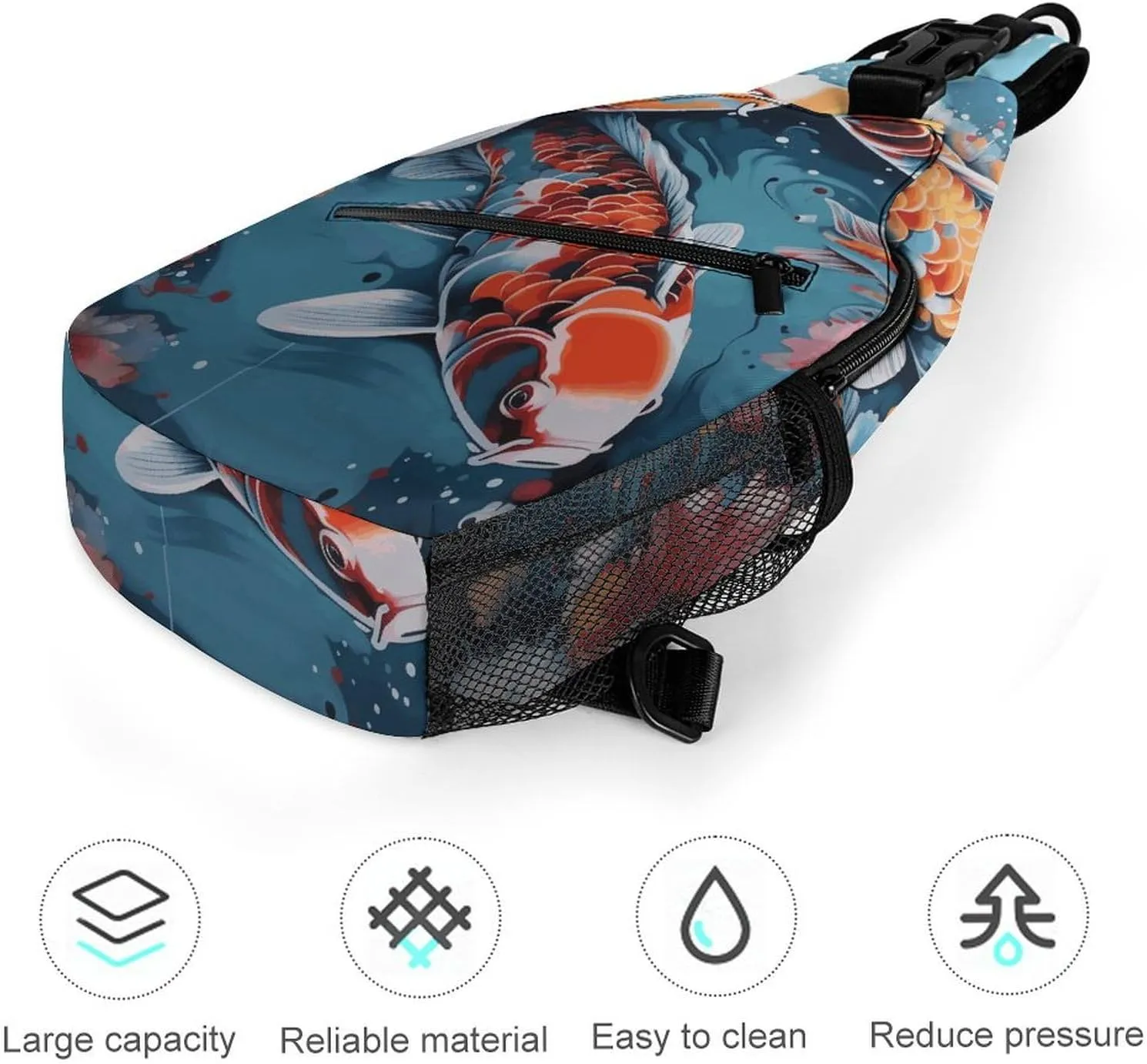 Sling Backpack Crossbody for Man Woman Hand Drawn Fish Cross Body Adjustable Chest Bag