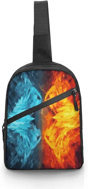 Sling Bag Multipurpose Chest Bag Crossbody Fire Vs Ice Art Printing Sling Backpack for Outdoors Hiking Traveling