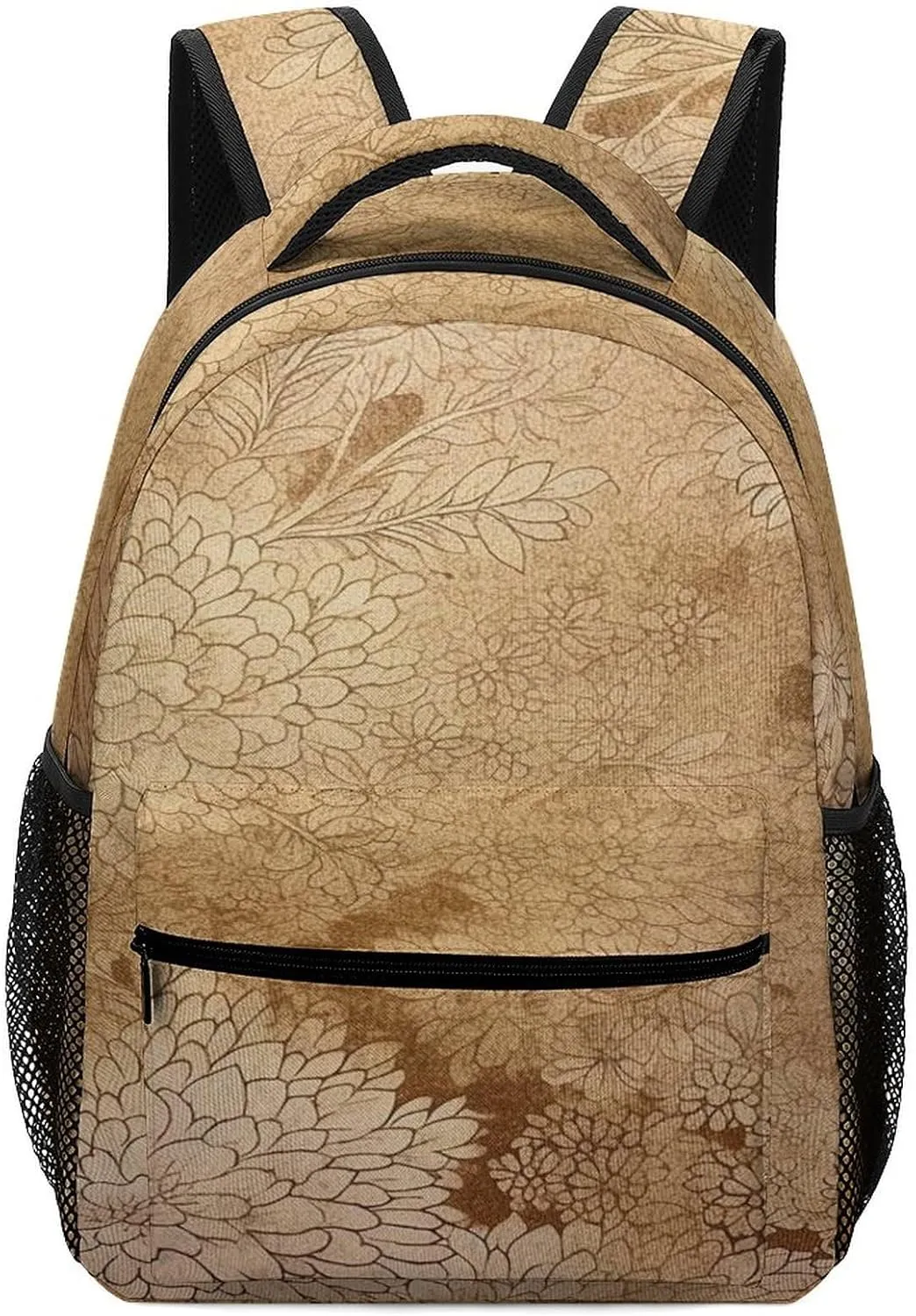 Small Backpacks Personalized Golden Floral Design Printing Travel Bag Lightweight Travel Backpack For Women Men