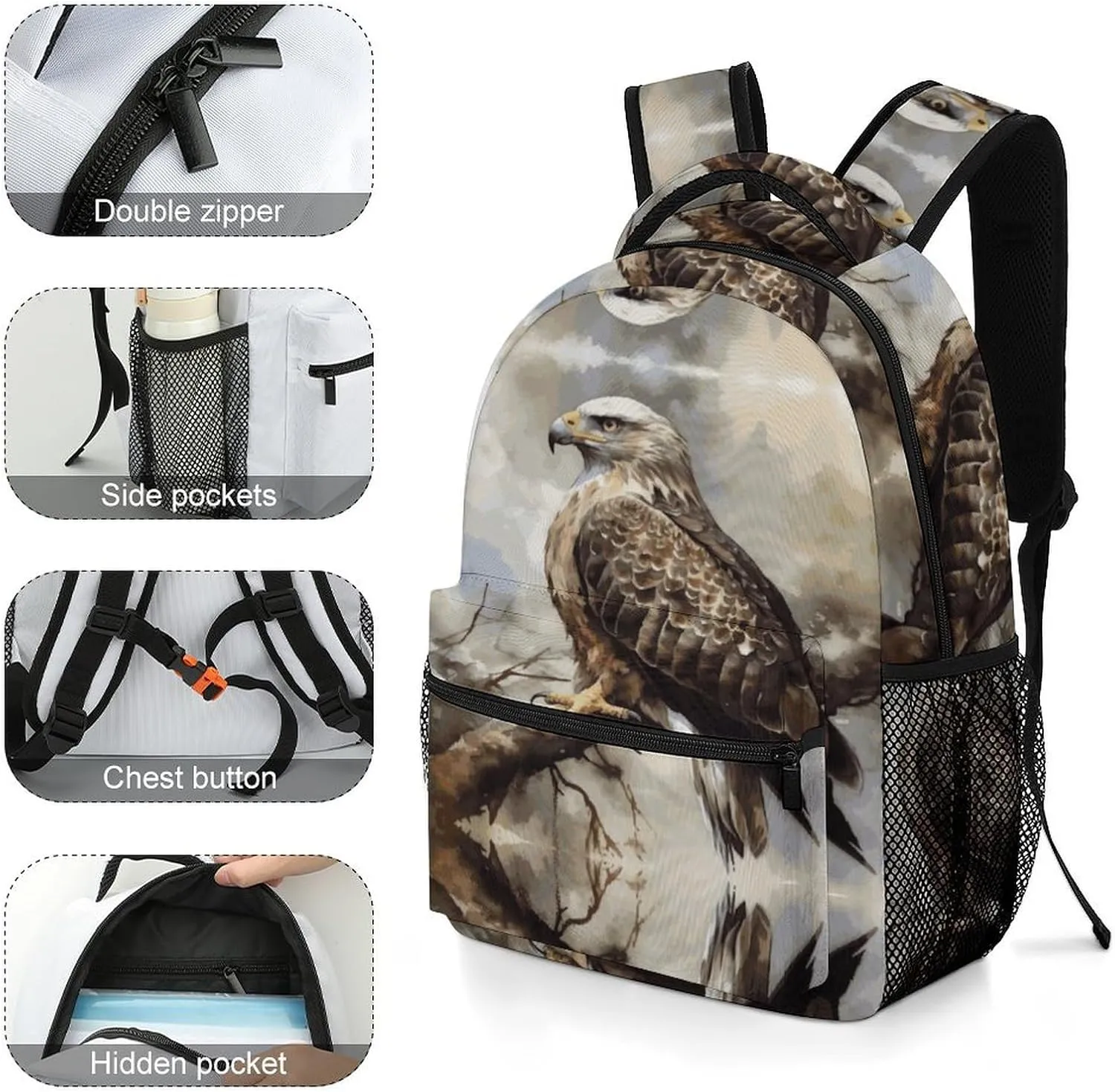 Small Backpacks Personalized Hawk Sitting in The Tree Printing Travel Bag Lightweight Travel Backpack For Women Men