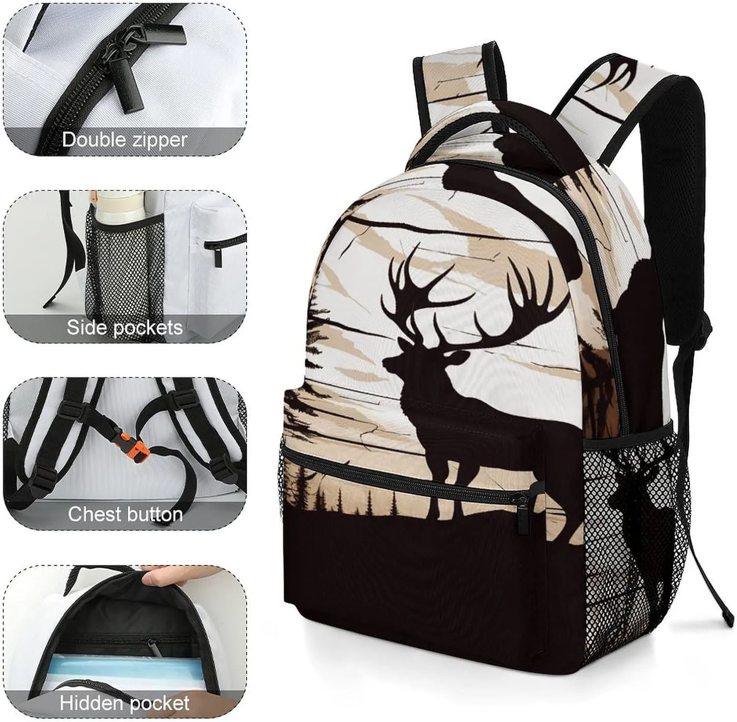 Small Backpacks Personalized Wild Elk Silhouette Printing Travel Bag Lightweight Travel Backpack For Women Men
