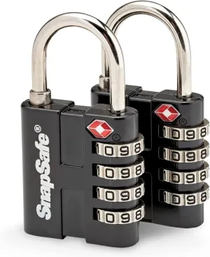 SnapSafe TSA Approved PadLocks 2 Pack, 76020 - All Metal 4 Digit Combination Locks with a Thick Shackle, Inspection Indicator, & Easy to Read Dials-Travel Lock for Hard Case Luggage/Gun Case/Backpacks