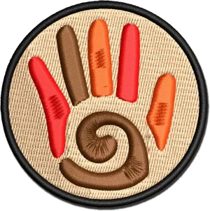 Southwestern Style Tribal Hand with Swirl Multi-Color Embroidered Iron-On Patch Applique - Large 3.5 Inch