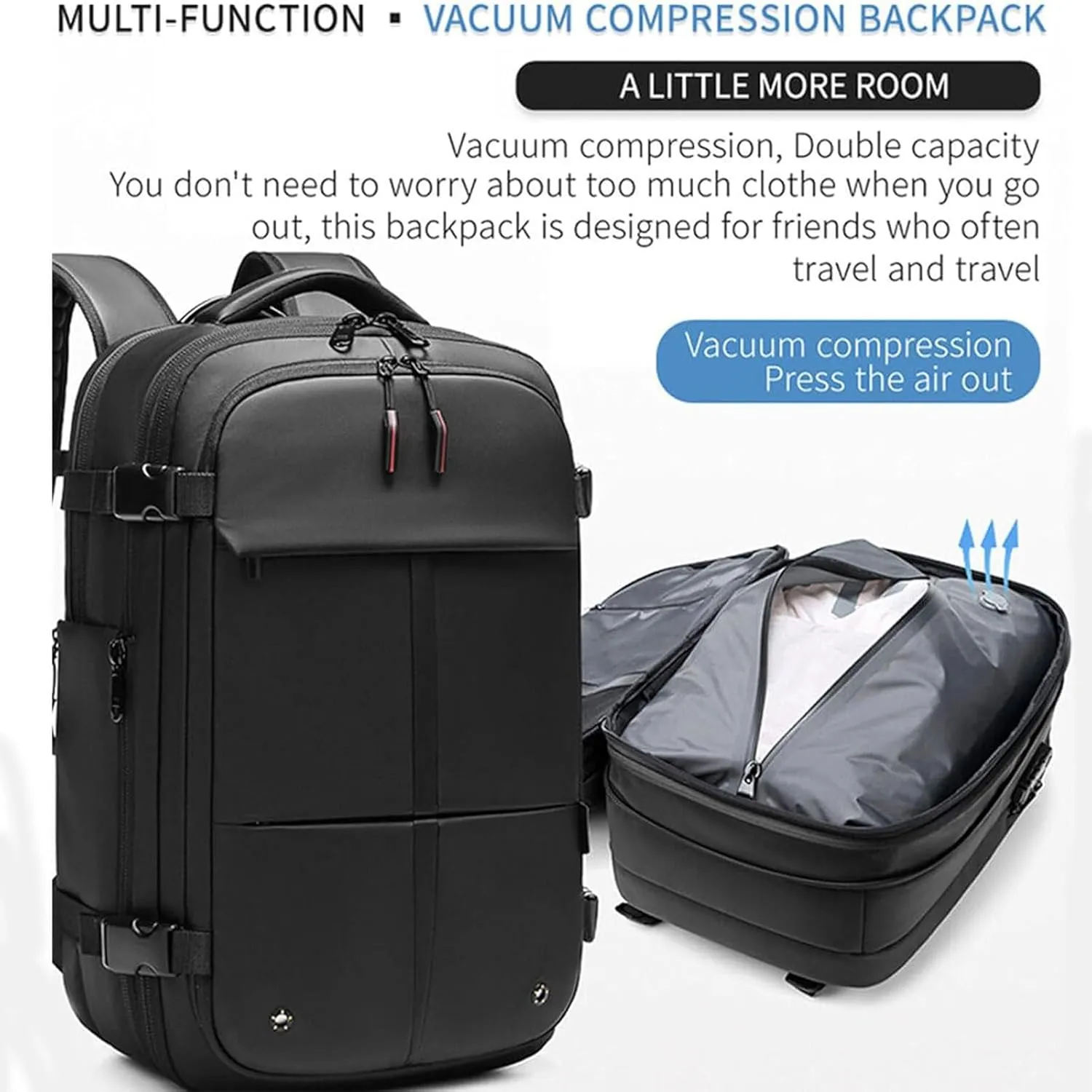 Spacevac Pro Backpack, Space Vac Pro Backpack, 60l Expandable Vacuum Compression Backpacks for Airplane Carry on Size (Gray-A)