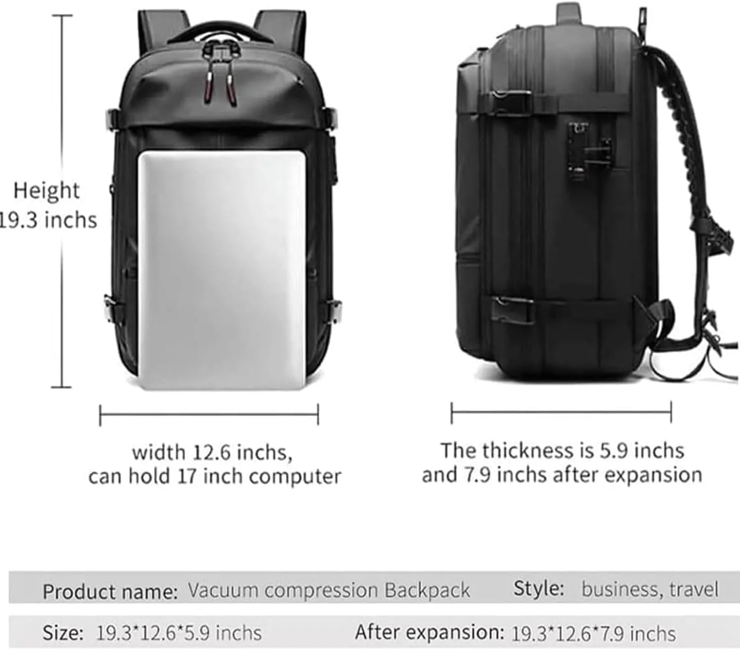 Spacevac Pro Backpack, Space Vac Pro Backpack, 60l Expandable Vacuum Compression Backpacks for Airplane Carry on Size (Gray-A)