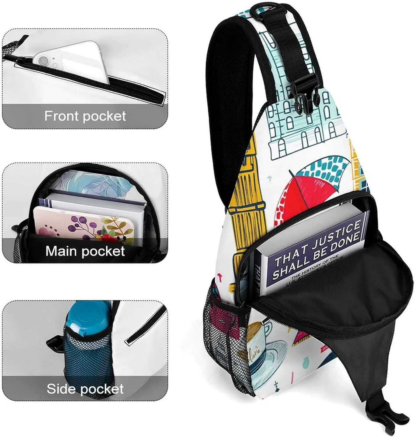 Spring Floral Patterns Sling Bag Lightweight Crossbody Chest Pack Travel Shoulder Bag with Adjustable Strap