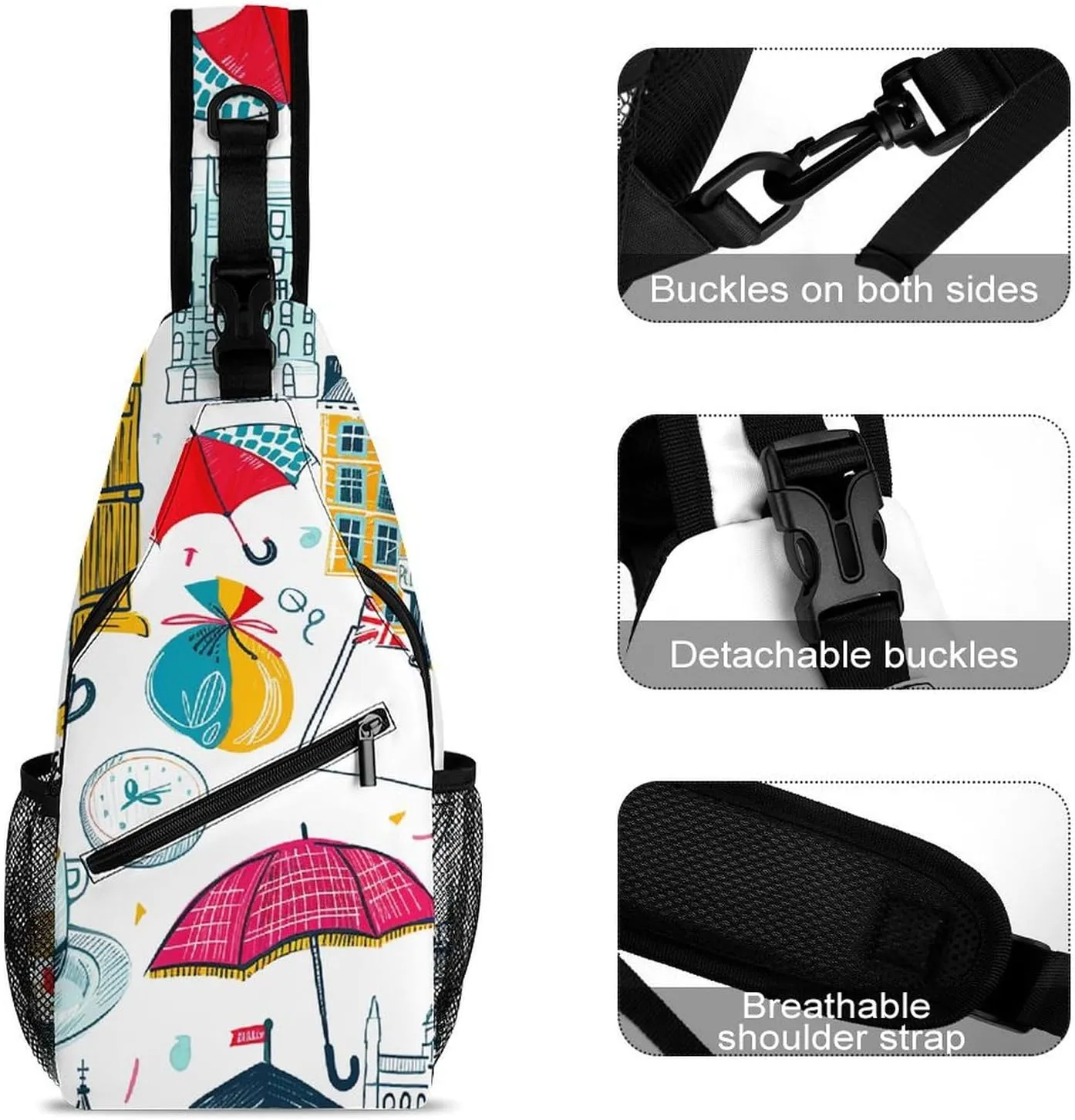 Spring Floral Patterns Sling Bag Lightweight Crossbody Chest Pack Travel Shoulder Bag with Adjustable Strap