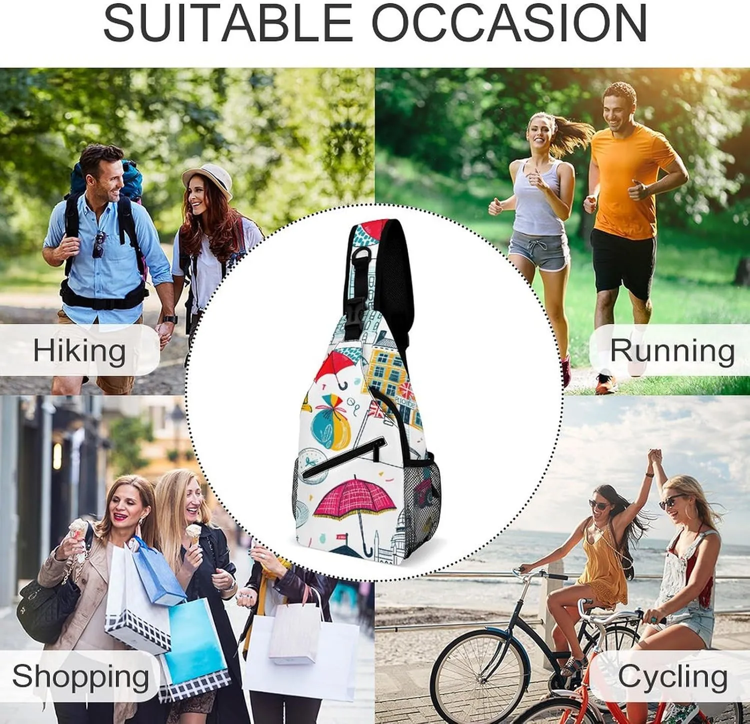 Spring Floral Patterns Sling Bag Lightweight Crossbody Chest Pack Travel Shoulder Bag with Adjustable Strap