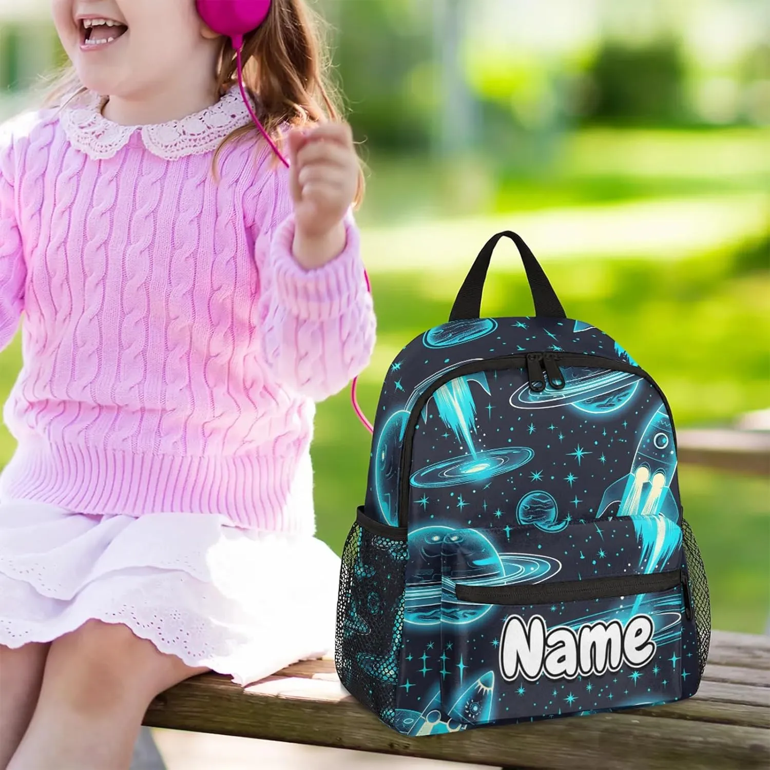 Starry Sky Rocket Personalized Backpack Bag with Name Lightweight Custom Shoulder Bags Waterproof Casual Backpacks Travel Laptop Bag for Work Picnic 12in