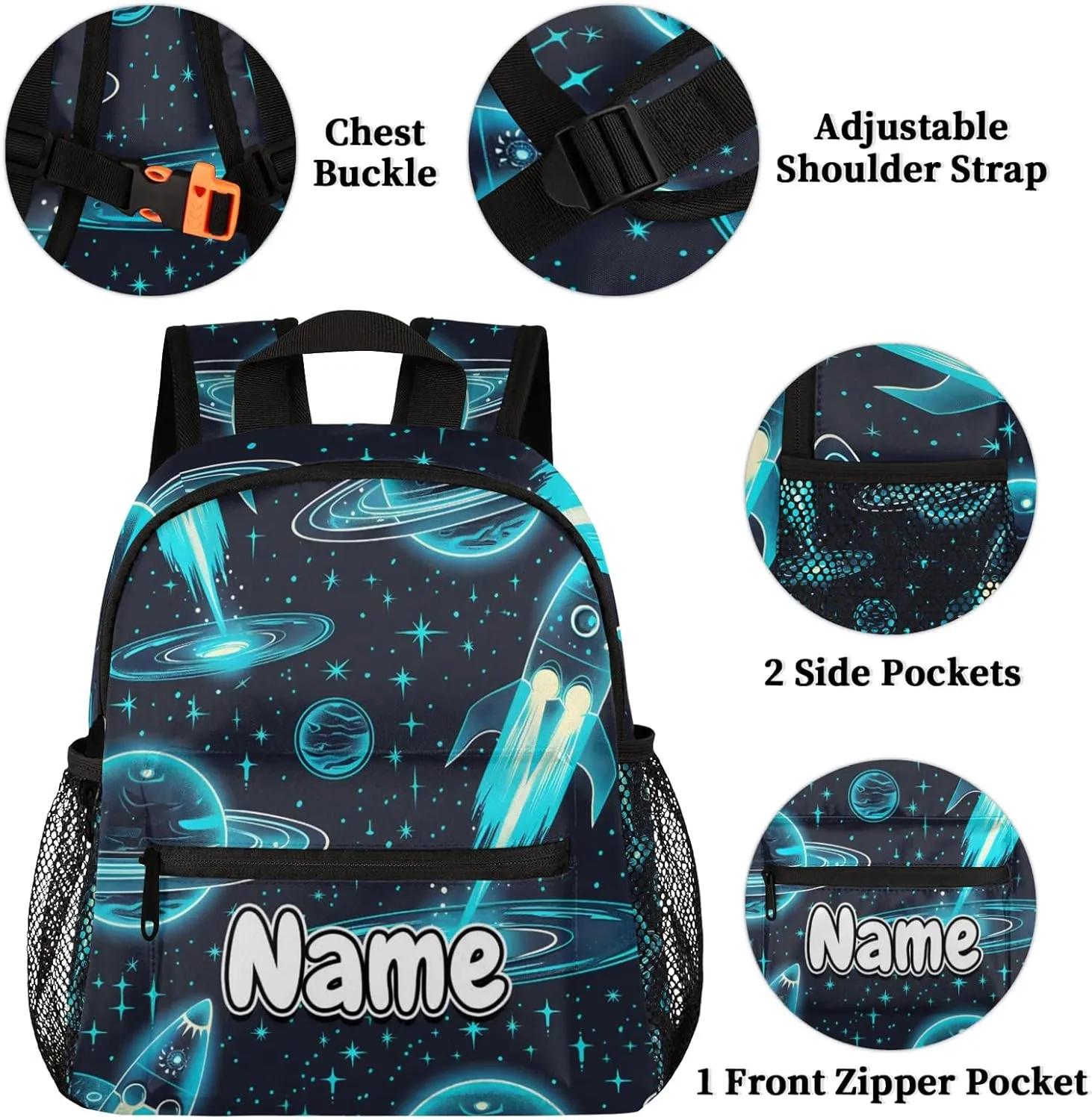 Starry Sky Rocket Personalized Backpack Bag with Name Lightweight Custom Shoulder Bags Waterproof Casual Backpacks Travel Laptop Bag for Work Picnic 12in