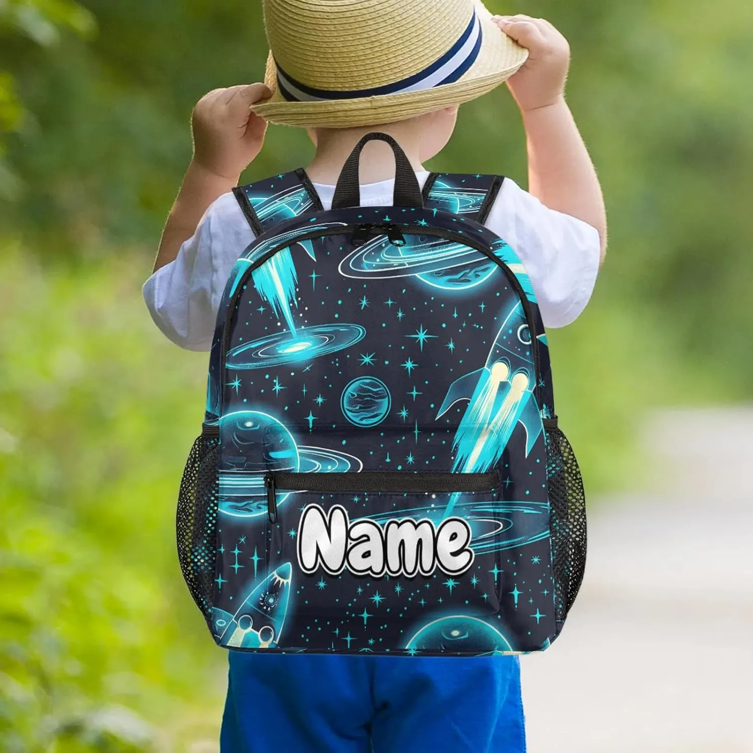 Starry Sky Rocket Personalized Backpack Bag with Name Lightweight Custom Shoulder Bags Waterproof Casual Backpacks Travel Laptop Bag for Work Picnic 12in