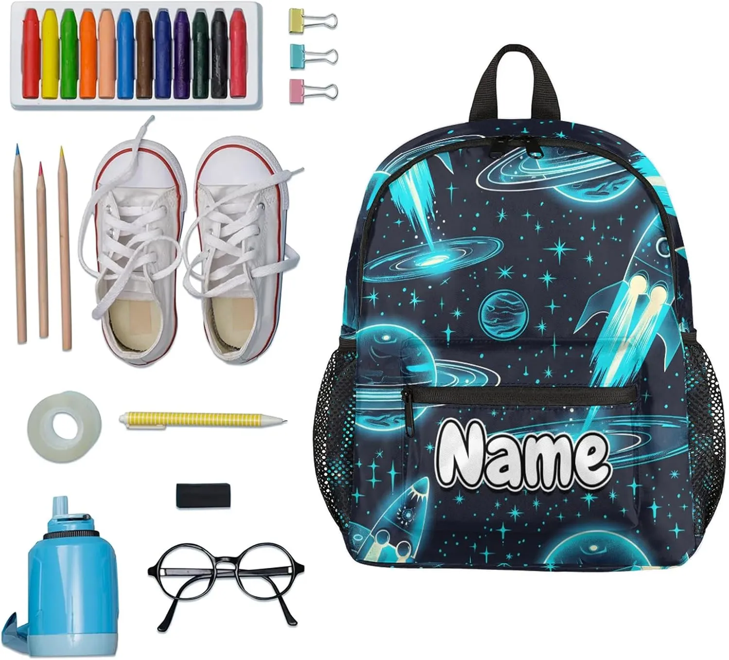 Starry Sky Rocket Personalized Backpack Bag with Name Lightweight Custom Shoulder Bags Waterproof Casual Backpacks Travel Laptop Bag for Work Picnic 12in