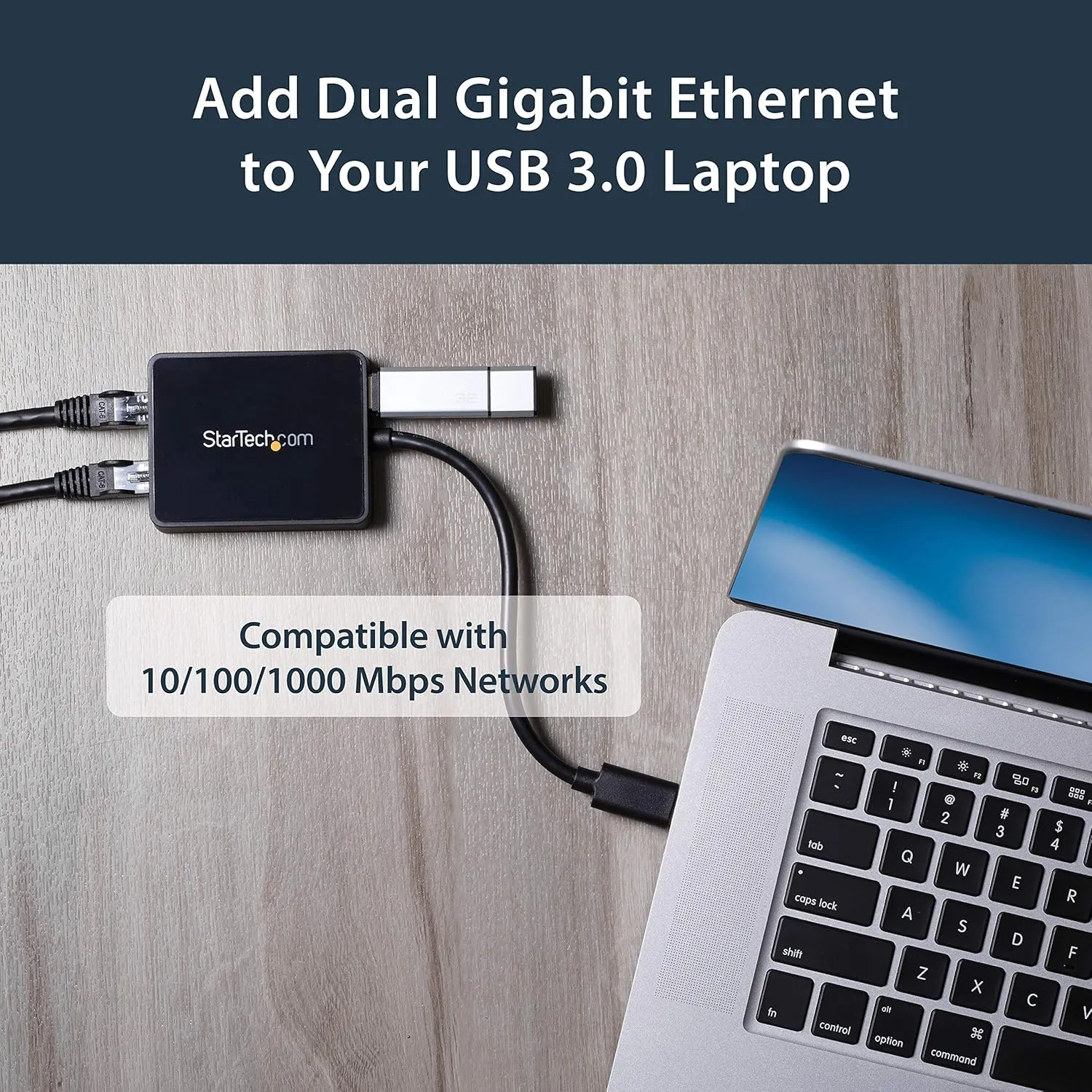 StarTech.com USB 3.0 to Dual Port Gigabit Ethernet Adapter w/USB Port - 10/100/100 - USB Gigabit LAN Network NIC Adapter (USB32000SPT)
