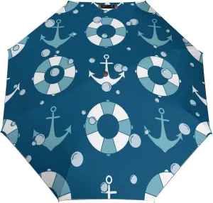 Summer Anchors Lifebuoys Compact Travel Umbrella, Windproof Waterproof Stick Umbrella Protection Umbrellas