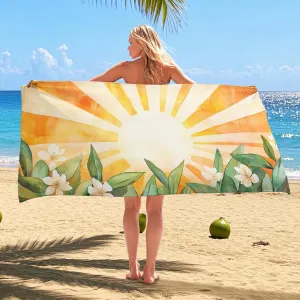 Sunrise Floral Microfiber Beach Towel Extra Large Tropical Sun Design Quick Dry Absorbent Sand Free Lightweight Cover-up for Outdoor Travel Picnic Essentials 62x31 Inch