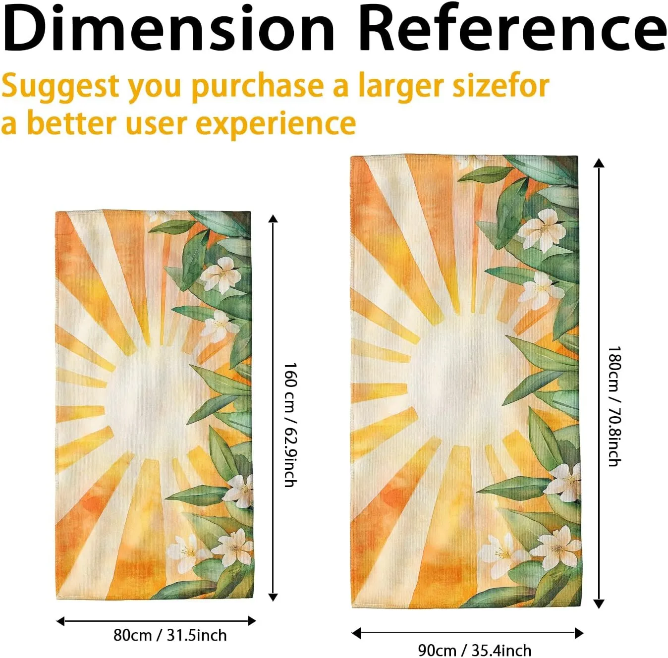 Sunrise Floral Microfiber Beach Towel Extra Large Tropical Sun Design Quick Dry Absorbent Sand Free Lightweight Cover-up for Outdoor Travel Picnic Essentials 62x31 Inch