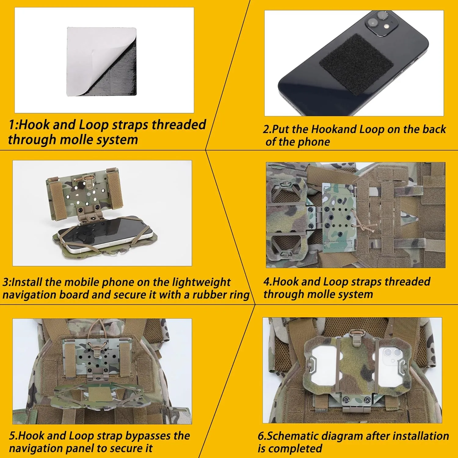 Tactical MOLLE Phone Holder for Plate Carrier Accessories - Fits 4.7"-6.4" Smartphones - Secure Chest Mount for Hunting & Tactical Gear, Camera-Compatible Design