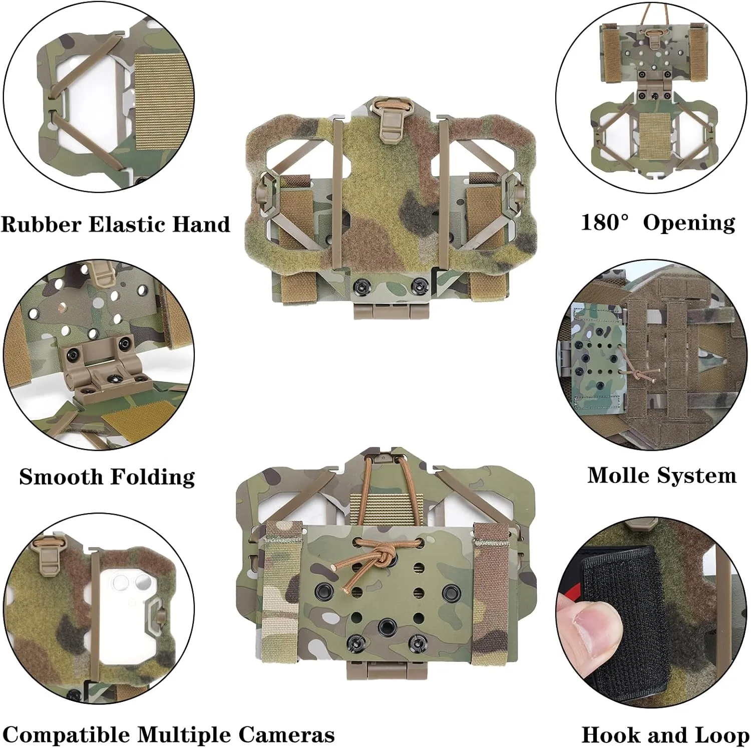 Tactical MOLLE Phone Holder for Plate Carrier Accessories - Fits 4.7"-6.4" Smartphones - Secure Chest Mount for Hunting & Tactical Gear, Camera-Compatible Design