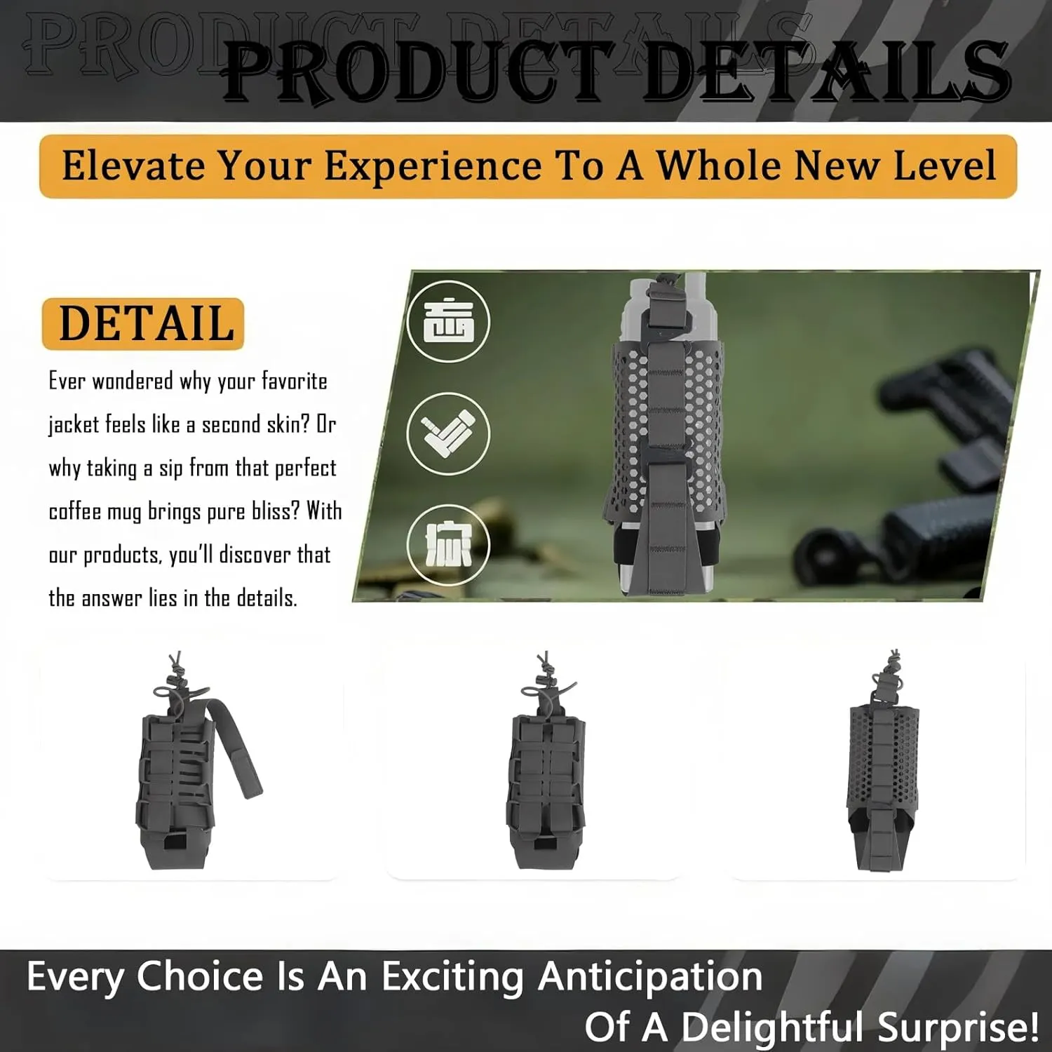 Tactical Multi-Function Radio Pouch with Adjustable G-Hooks, MOLLE-Compatible for Walkie-Talkies, GPS and Tactical Gear, Airsoft Hunting Outdoor Use