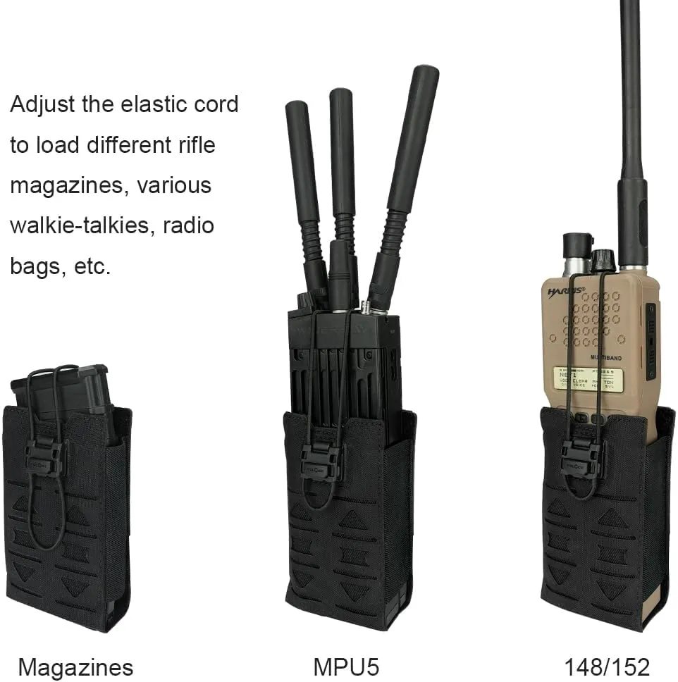 Tactical Radio Pouch MOLLE Radio Holster Compatible with 148/152 MPU5 Baofeng Radio Case Bag Walkie Talkies Rifle Mag with Elastic Cord 500D Nylon