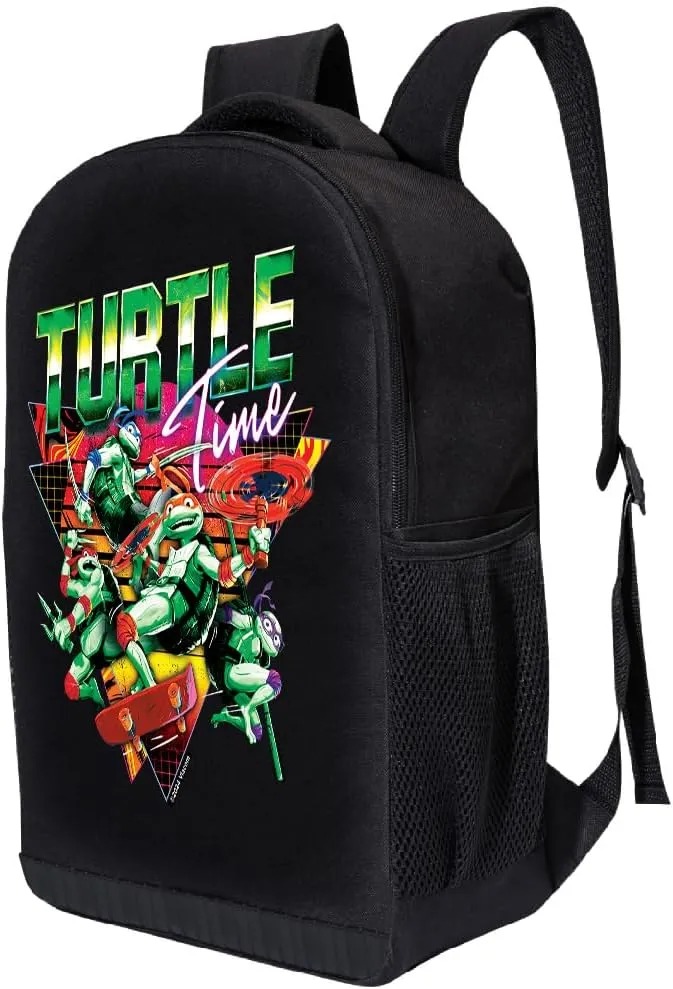 Teenage Mutant Ninja Turtles Backpack Shoulder Bag for Boys, Girls, Toddlers - Leonardo, Donatello, Michelangelo and Raphael Cute Kids Backpack for School - 18" Inch Bookbag (Turtle Time)
