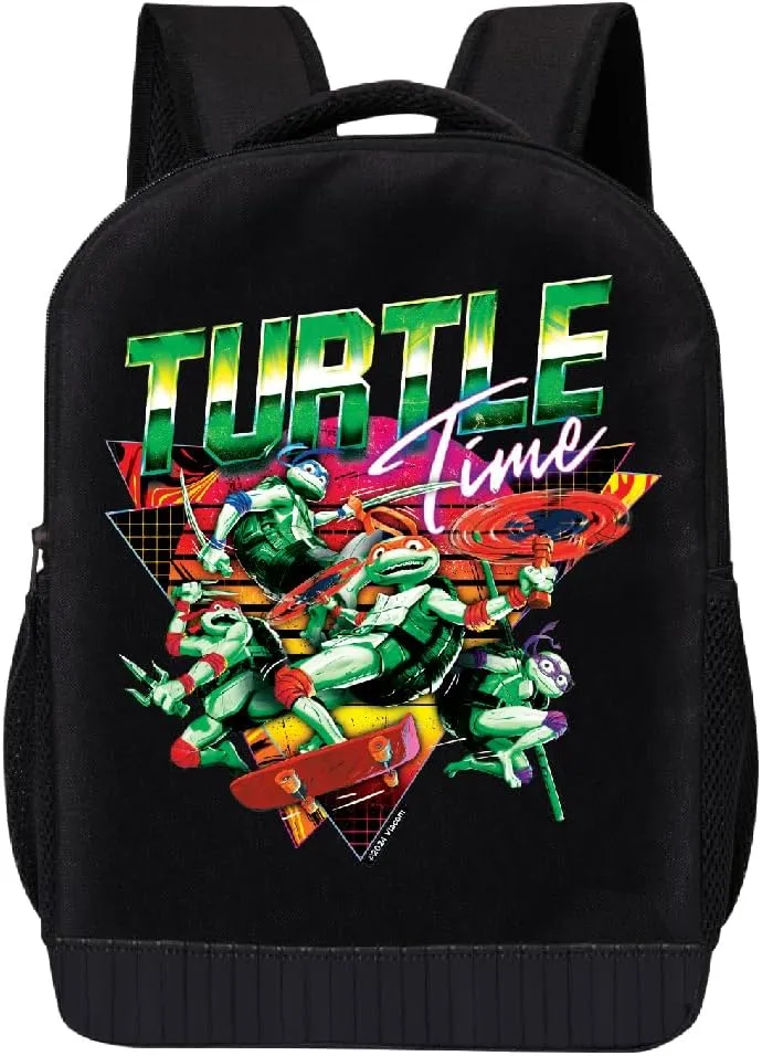 Teenage Mutant Ninja Turtles Backpack Shoulder Bag for Boys, Girls, Toddlers - Leonardo, Donatello, Michelangelo and Raphael Cute Kids Backpack for School - 18" Inch Bookbag (Turtle Time)
