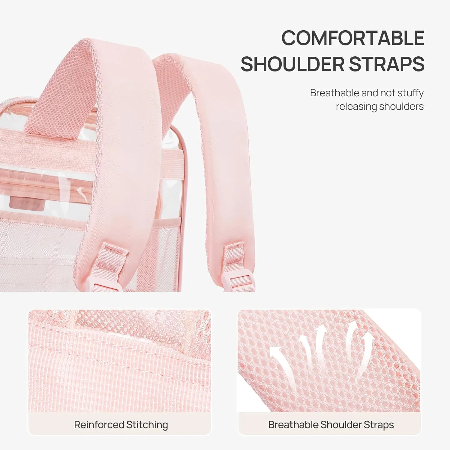 Telena Clear Backpack with Multi-pockets, Heavy Duty TPU Transparent Bag with Reinforced Straps, Large See Through Bookbag for College, Work - Pink