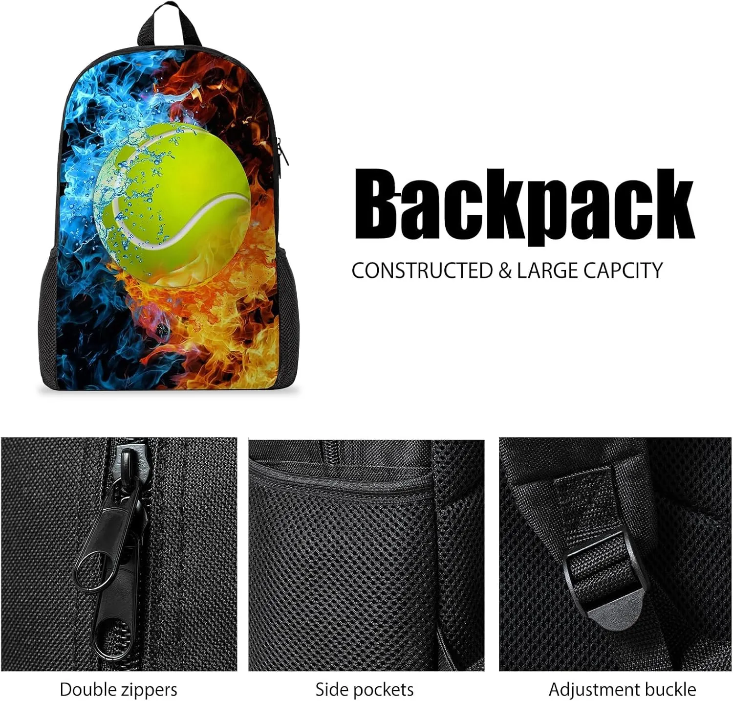 Tennis Backpack Set for School,17 Inch Casual School Bags with Lunch Box, Kids Daypack Bags and Pencil Case Set for Teens Boys Men Students