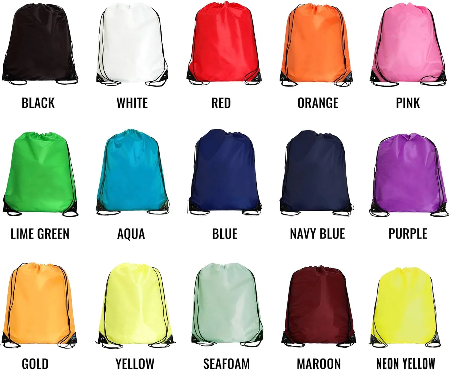 Threadart Drawstring Backpacks - Pack of 10 - Yellow | Sports Cinch String Sack | Gym, Storage & Travel | Large 15" x 18.5"