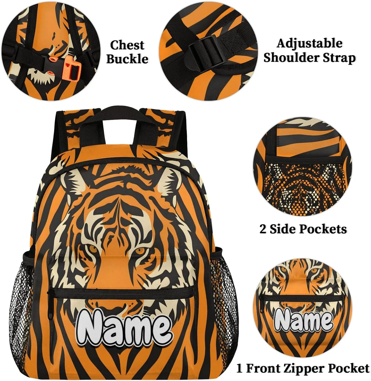 Tiger Skin Personalized Backpack Bag with Name Lightweight Custom Shoulder Bags Waterproof Casual Backpacks Travel Laptop Bag for Work Picnic 12in