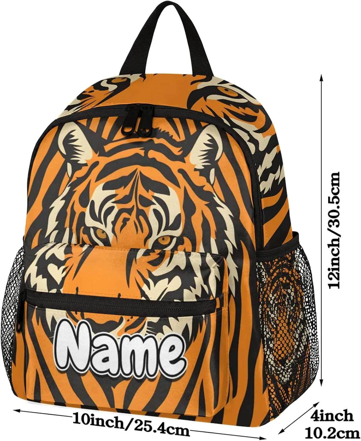 Tiger Skin Personalized Backpack Bag with Name Lightweight Custom Shoulder Bags Waterproof Casual Backpacks Travel Laptop Bag for Work Picnic 12in