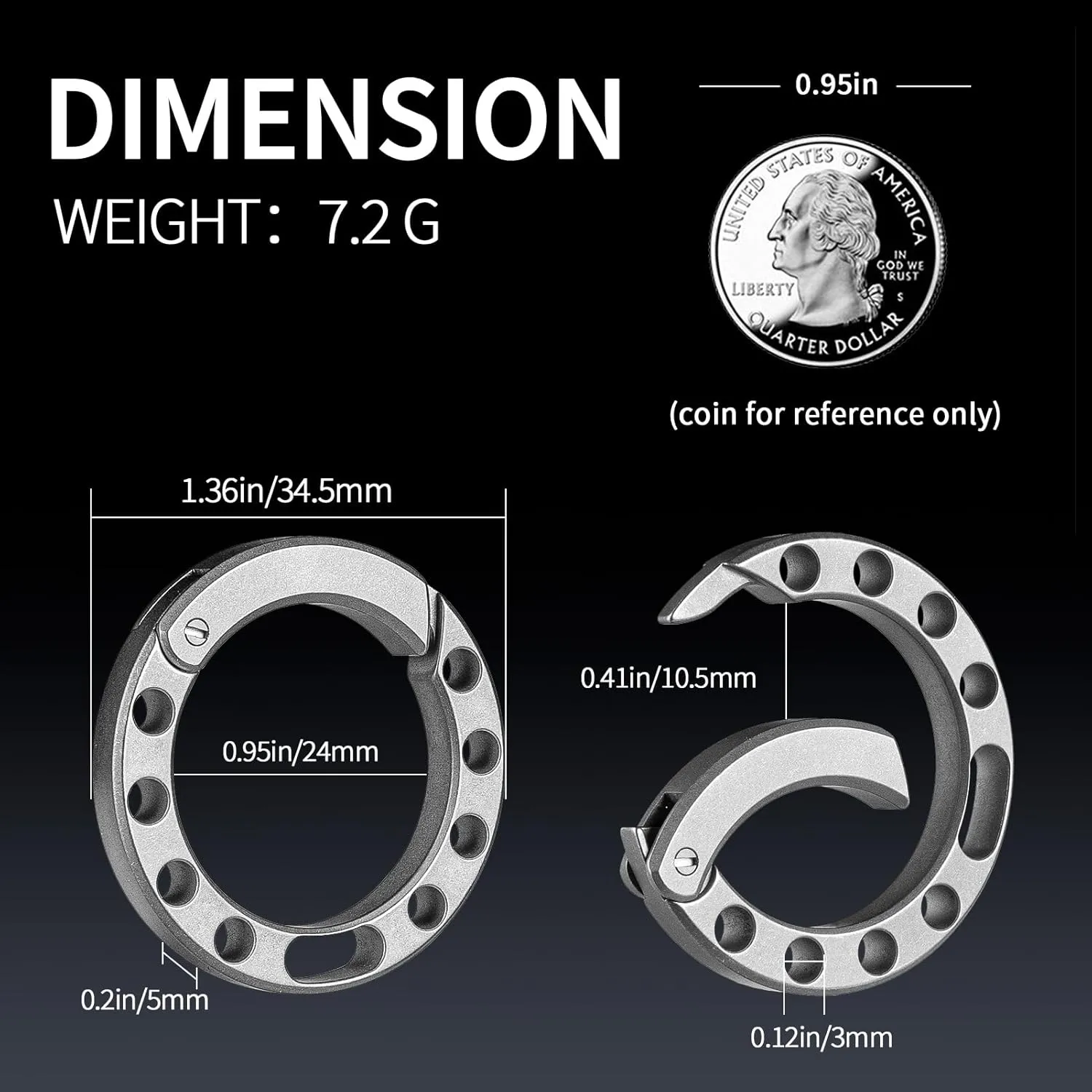 Titanium Round Keychain Carabiner Clip,Quick Release Keychain for Men, Key Chain Clip with Key Rings