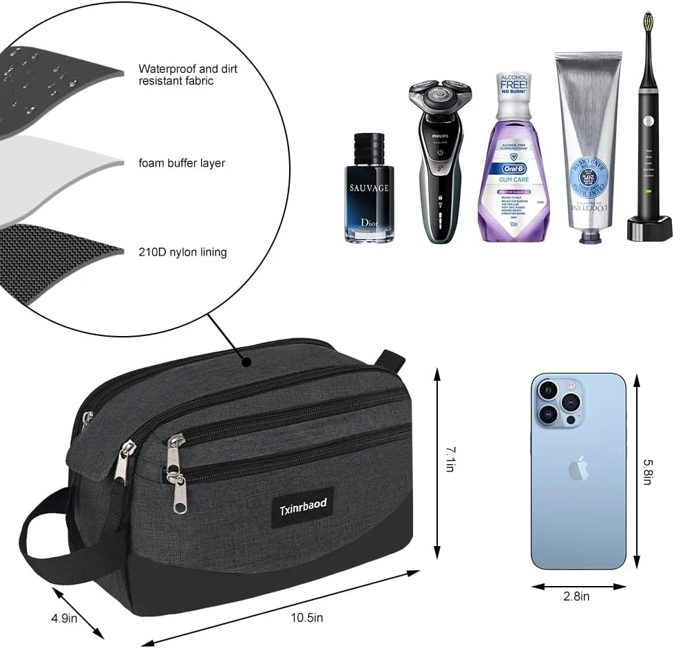 Toiletry Bag for Men Travel Essentials Shaving Dopp Kit Mens Toiletry Travel Bag for Grooming Water Resistant Cosmetic Bag Grey