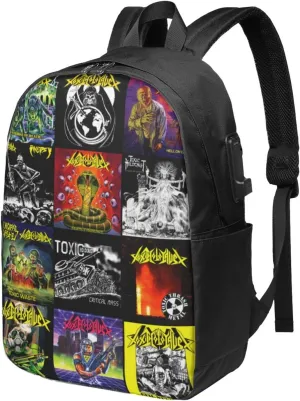 Toxic Music Holocaust Laptop Backpack, Travel Computer Bag with USB Charging Port, Work Business Backpacks