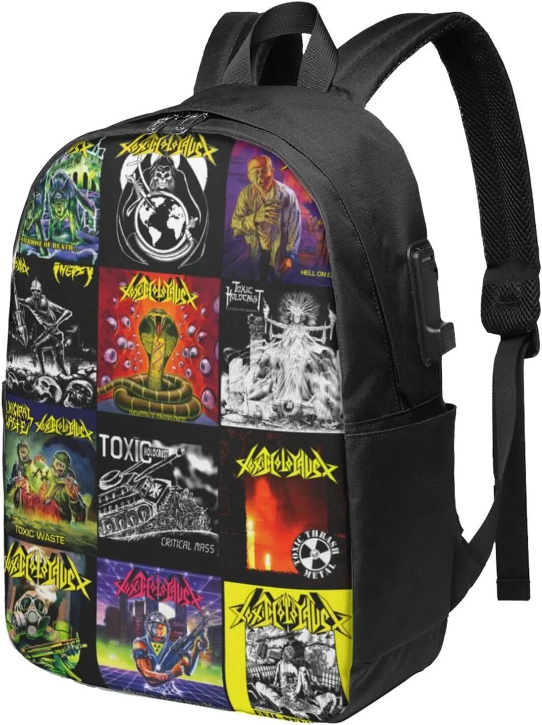 Toxic Music Holocaust Laptop Backpack, Travel Computer Bag with USB Charging Port, Work Business Backpacks